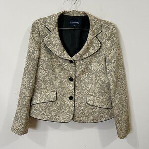 EVAN PICONE Black Label Blazer Cream Jacquard Damask Sz 12 Career 3 Button